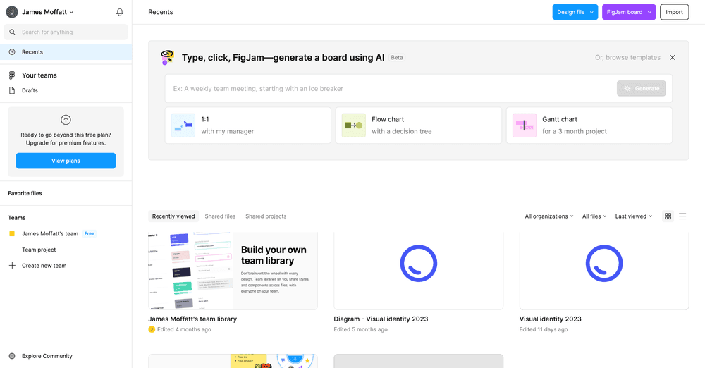 "When you hover here, you will see a + symbol. This is your files area. This should be used if you are looking to collaborate with your new teammates, while drafts should be used for more personal stuff. If you share these drafts, they're view-only."